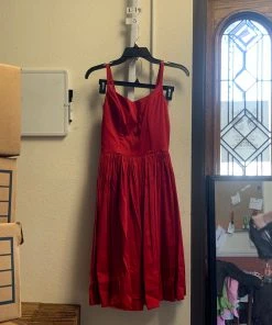 Pinup Girl Clothing Shop All In-Stock Items By Size OYS - Jenny Dress In Red Sateen (Old Style, No Pockets) - L79