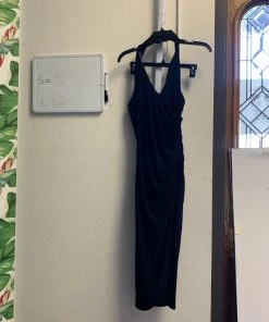 Pinup Girl Clothing OYS - Halter Faux Wrap Wiggle Dress In Black - L80