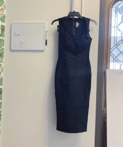 Pinup Girl Clothing Shop All In-Stock Items By Size OYS - Black Bengaline Wiggle Dress With Structured Bust Detail - L81