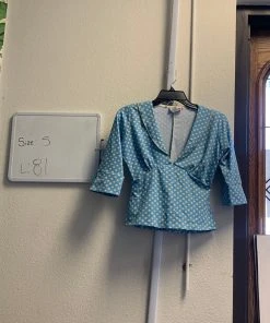 Pinup Girl Clothing OYS - Blue Polkadot Collared Top - L81