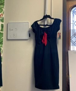 Pinup Girl Clothing OYS - Natalie Wiggle Dress In Black With Red Trim - L81 Shop All In-Stock Items By Size