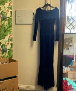 Pinup Girl Clothing Shop All In-Stock Items By Size OYS - Beatrix Gown In Blue Velvet - L82