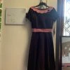Pinup Girl Clothing Shop All In-Stock Items By Size OYS - Swing Dress In Brown Velvet With Pink Trim - L82