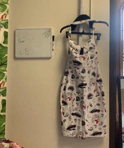 Pinup Girl Clothing OYS - Halter Wiggle Dress In Juvenile Delinquent Print - L83 Shop All In-Stock Items By Size