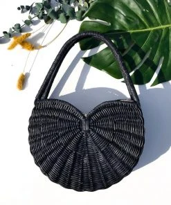 Everina Carmella Natural Rattan Bag In Solid Black What's New, Pussycat?