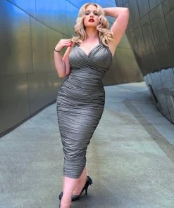 Traci Lords For Couture For Every Body Traci Wiggle Dress In Silver Lurex | Traci Lords