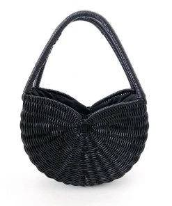 Everina Carmella Natural Rattan Bag In Solid Black What's New, Pussycat?
