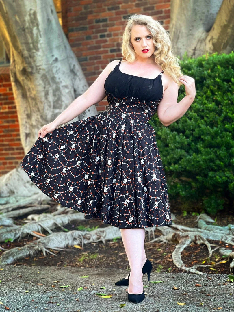 LBHM Holly Swing Dress In Halloween Skull Lace Print | Laura Byrnes & Hope Johnstun 5 LBHM Holly Swing Dress In Halloween Skull Lace Print | Laura Byrnes & Hope Johnstun