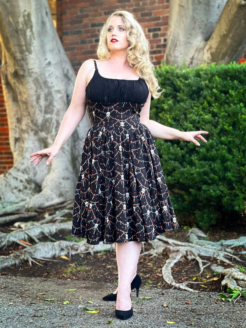 LBHM Holly Swing Dress In Halloween Skull Lace Print | Laura Byrnes & Hope Johnstun 6 LBHM Holly Swing Dress In Halloween Skull Lace Print | Laura Byrnes & Hope Johnstun