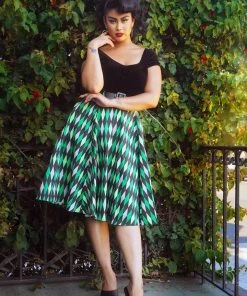 Final Sale - Doris Vintage Swing Skirt In House Harlequin Green | Pinup Couture