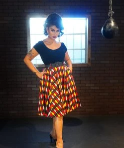 Final Sale - Doris Vintage Swing Skirt In House Harlequin Burgundy & Gold | Pinup Couture