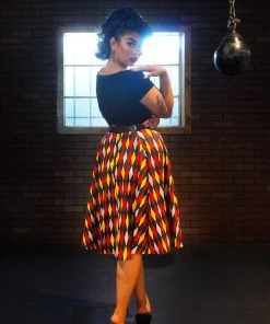 Final Sale - Doris Vintage Swing Skirt In House Harlequin Burgundy & Gold | Pinup Couture Shop All In-Stock Items By Size