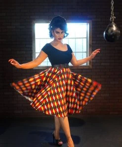 Final Sale - Doris Vintage Swing Skirt In House Harlequin Burgundy & Gold | Pinup Couture Shop All In-Stock Items By Size