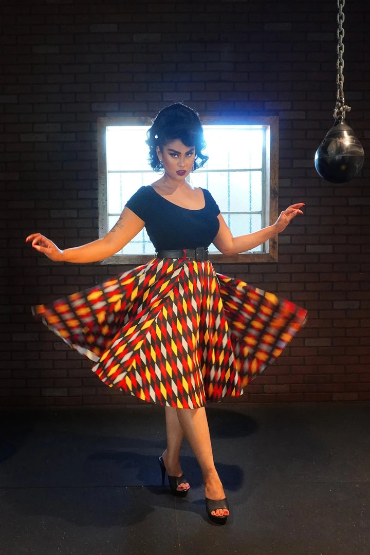 Final Sale - Doris Vintage Swing Skirt In House Harlequin Burgundy & Gold | Pinup Couture Shop All In-Stock Items By Size 3 Final Sale - Doris Vintage Swing Skirt In House Harlequin Burgundy & Gold | Pinup Couture Shop All In-Stock Items By Size