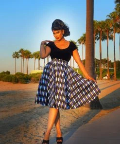 Final Sale - Doris Vintage Swing Skirt In House Harlequin Blue | Pinup Couture