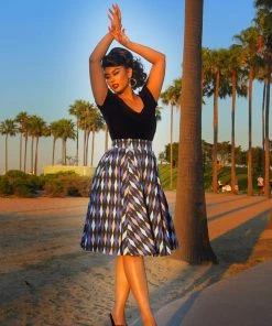 Final Sale - Doris Vintage Swing Skirt In House Harlequin Blue | Pinup Couture