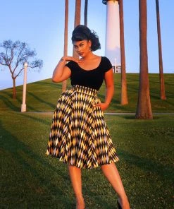 Final Sale - Doris Vintage Swing Skirt In House Harlequin Yellow | Pinup Couture
