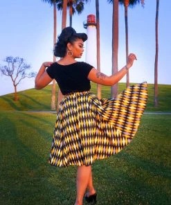Final Sale - Doris Vintage Swing Skirt In House Harlequin Yellow | Pinup Couture