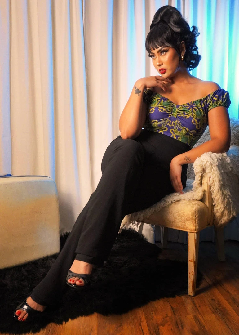 LBHM Final Sale - Brigitte Puff Short Sleeve Top In Daddy Cthulhu Stretch Knit | Laura Byrnes & Hope Johnstun 4 LBHM Final Sale - Brigitte Puff Short Sleeve Top In Daddy Cthulhu Stretch Knit | Laura Byrnes & Hope Johnstun