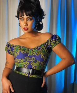 LBHM Shop All In-Stock Items By Size Final Sale - Brigitte Puff Short Sleeve Top In Daddy Cthulhu Stretch Knit | Laura Byrnes & Hope Johnstun