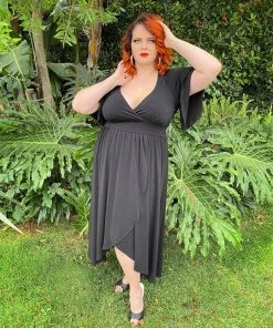 Shop All In-Stock Items By Size Final Sale - Katy Dress In Solid Black Cotton Knit | Pinup Couture