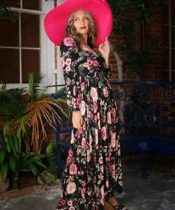 Final Sale - Kimberly 70s Maxi Dress In Dark Floral Cotton Knit | Pinup Couture Shop All In-Stock Items By Size