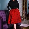 Laura Byrnes Design Shop All In-Stock Items By Size Final Sale - Vintage Inspired Corset Skirt In Red & Black Flocked Spiderweb Print | Laura Byrnes