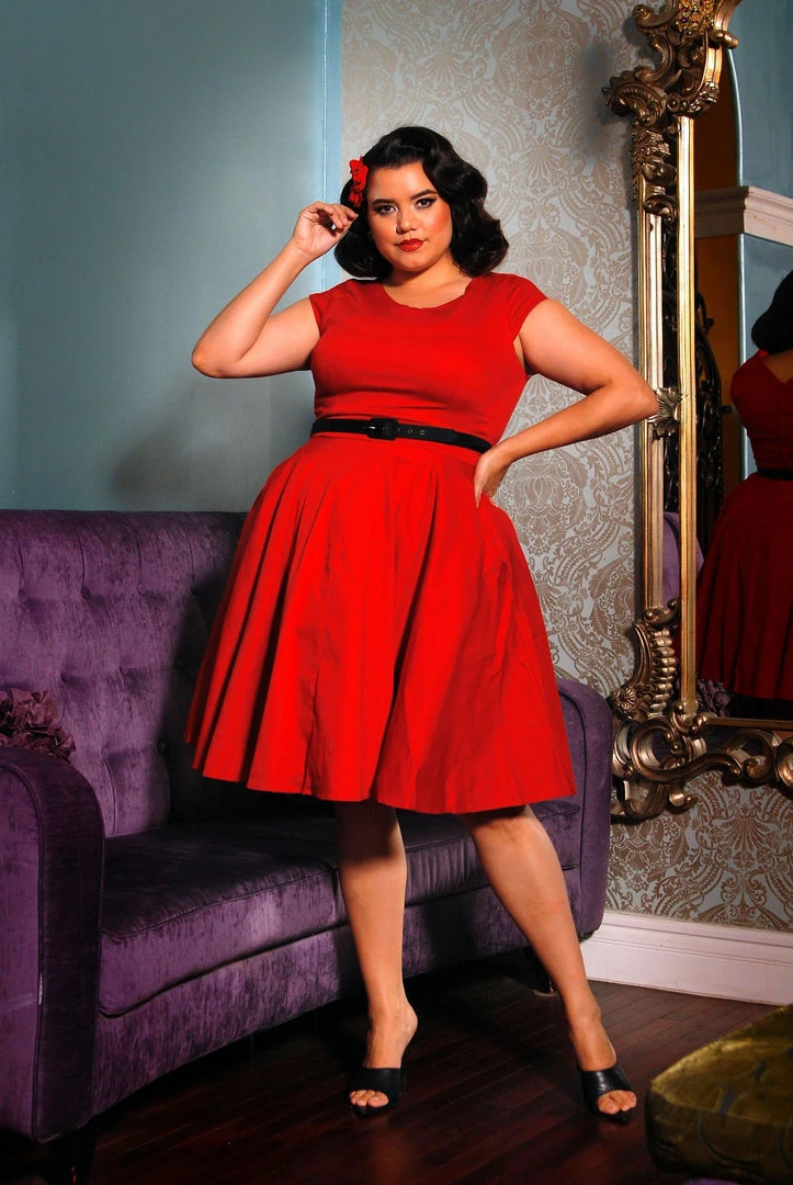 Pinupgirlclothing.com Final Sale - Celia Vintage Swing Dress In Solid Red Cotton Sateen | Pinup Couture Shop All In-Stock Items By Size 5 Pinupgirlclothing.com Final Sale - Celia Vintage Swing Dress In Solid Red Cotton Sateen | Pinup Couture Shop All In-Stock Items By Size