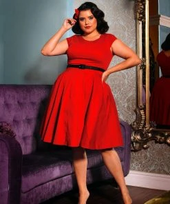 Pinupgirlclothing.com Final Sale - Celia Vintage Swing Dress In Solid Red Cotton Sateen | Pinup Couture Shop All In-Stock Items By Size