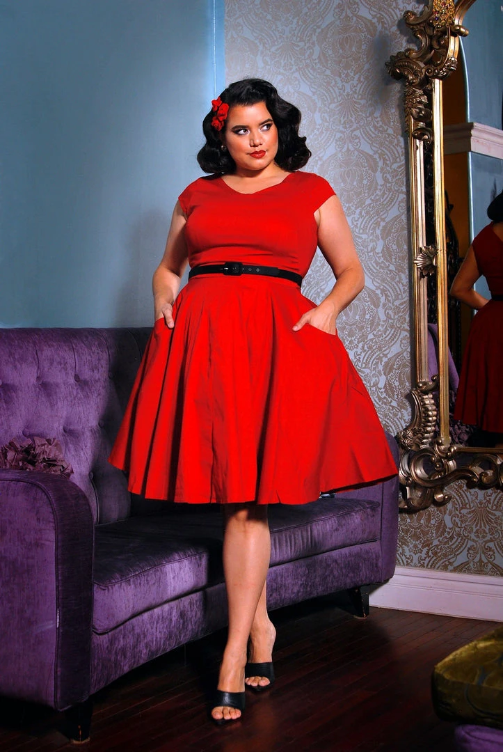 Pinupgirlclothing.com Final Sale - Celia Vintage Swing Dress In Solid Red Cotton Sateen | Pinup Couture Shop All In-Stock Items By Size 3 Pinupgirlclothing.com Final Sale - Celia Vintage Swing Dress In Solid Red Cotton Sateen | Pinup Couture Shop All In-Stock Items By Size
