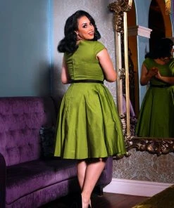 Pinupgirlclothing.com Final Sale - Celia Vintage Swing Dress In Olive Cotton Sateen | Pinup Couture