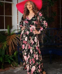 Final Sale - Kimberly 70s Maxi Dress In Dark Floral Cotton Knit | Pinup Couture Shop All In-Stock Items By Size 7 Final Sale - Kimberly 70s Maxi Dress In Dark Floral Cotton Knit | Pinup Couture Shop All In-Stock Items By Size