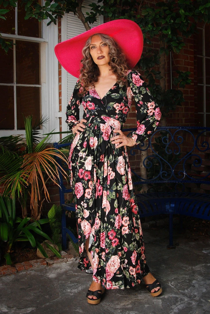 Final Sale - Kimberly 70s Maxi Dress In Dark Floral Cotton Knit | Pinup Couture Shop All In-Stock Items By Size 5 Final Sale - Kimberly 70s Maxi Dress In Dark Floral Cotton Knit | Pinup Couture Shop All In-Stock Items By Size