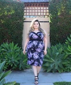 Final Sale - The Stephanie Wiggle Dress In Purple Pastel Floral | Pinup Couture Shop All In-Stock Items By Size