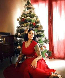 Pinupgirlclothing.com Final Sale - Celia Vintage Swing Dress In Solid Red Cotton Sateen | Pinup Couture Shop All In-Stock Items By Size 12 Pinupgirlclothing.com Final Sale - Celia Vintage Swing Dress In Solid Red Cotton Sateen | Pinup Couture Shop All In-Stock Items By Size