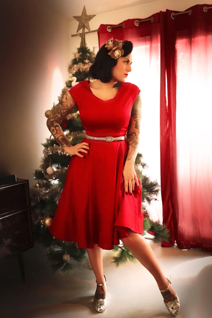Pinupgirlclothing.com Final Sale - Celia Vintage Swing Dress In Solid Red Cotton Sateen | Pinup Couture Shop All In-Stock Items By Size 8 Pinupgirlclothing.com Final Sale - Celia Vintage Swing Dress In Solid Red Cotton Sateen | Pinup Couture Shop All In-Stock Items By Size