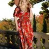 Final Sale - Katy 70s Maxi Dress In Red Floral Cotton Jersey Knit | Pinup Couture