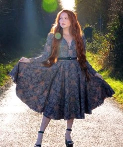 LBHM All In Stock Size XS Luna 40s Swing Dress In Royal Woods Crepe | Laura Byrnes & Hope Johnstun