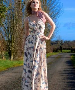 LBHM All In Stock Size XS Linda Maxi Gown In Spring Tie Me Up Fetish Print Crepe | Laura Byrnes & Hope Johnstun