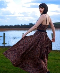 LBHM All In Stock Size XS Amalie Ballerina Daytime Maxi Gown In Gold And Black Medallions Crepe | Laura Byrnes & Hope Johnstun