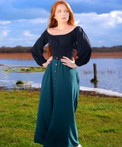 Selene Button Front Midi Skirt In Spruce Green With Black Trim | Laura Byrnes Design What's New, Pussycat?