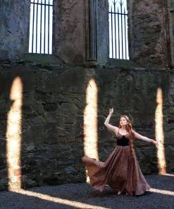 LBHM All In Stock Size XS Amalie Ballerina Daytime Maxi Gown In Gold And Black Medallions Crepe | Laura Byrnes & Hope Johnstun