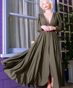 LB Clarice Coat Dress In Olive Green Poly Crepe | Laura Byrnes Design 13 LB Clarice Coat Dress In Olive Green Poly Crepe | Laura Byrnes Design