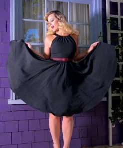 Shop All In-Stock Items By Size OYS - Harley Swing Dress In Black Twill | Pinup Couture - L75