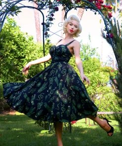 LBHM What's New, Pussycat? Linda Dress In Black Garden Of Eden Snake Print | Laura Byrnes & Hope Johnstun