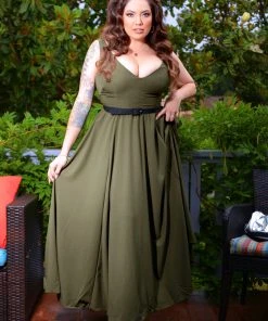 Laura Byrnes Design Tara Maxi Dress In Olive Crepe What's New, Pussycat?