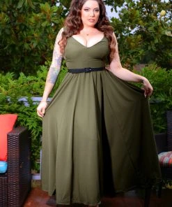 Laura Byrnes Design Tara Maxi Dress In Olive Crepe What's New, Pussycat?