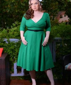 Erin Vintage Style Swing Dress In Kelly Green Bengaline | Pinup Couture