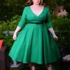 Erin Vintage Style Swing Dress In Kelly Green Bengaline | Pinup Couture