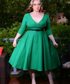 Erin Vintage Style Swing Dress In Kelly Green Bengaline | Pinup Couture